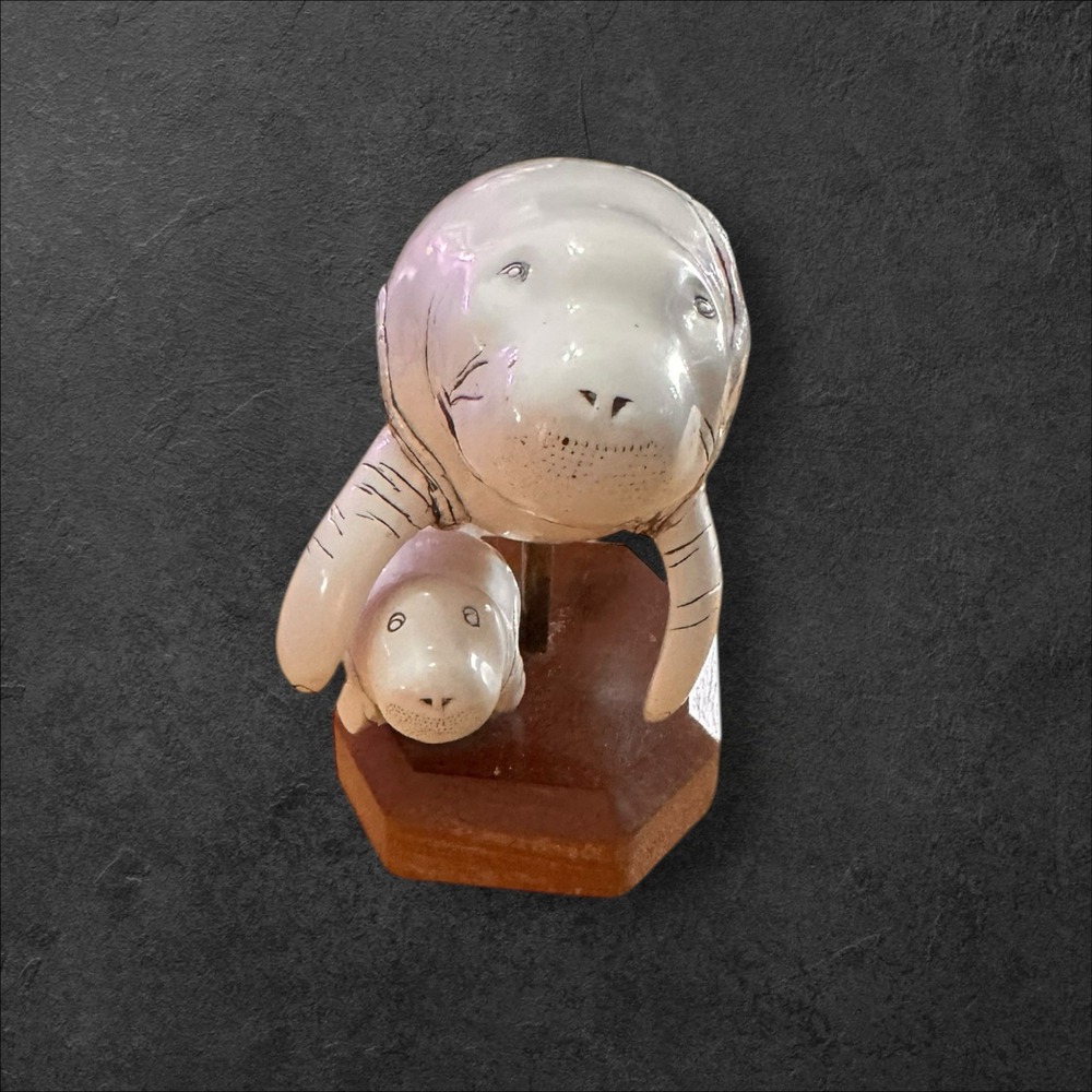 G.H. Cook Company Manatee Mom W/ Baby Fine Art Sculpture Cultured Ivory Figurine